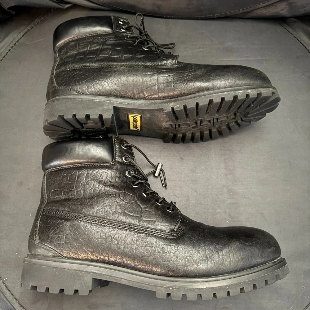Pelle Pelle‎ Men's Black Alligator Embossed Combat Lug Boots Sz 13